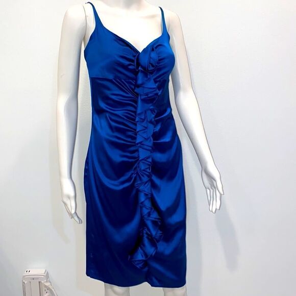 Susana Monaco Sleeveless Silk Blur Gathered Ruffle Cocktail Dress In Blue - Picture 3 of 16